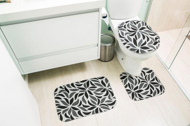 Jogo de Tapete para Banheiro 3 peças Silver Floral Cinza - Casa new Menor preço em Jogo de Tapete para Banheiro 3 peças Silver Floral Cinza - Casa new