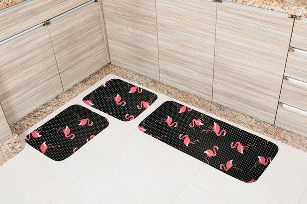 Jogo de Tapete para Cozinha 3 peças Tecil Flamingo Preto - Casa new é boa?
