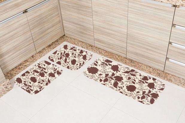 Jogo de Tapete para Cozinha 3 peças Tecil Floral Marrom - Casa new Menor preço em Jogo de Tapete para Cozinha 3 peças Tecil Floral Marrom - Casa new