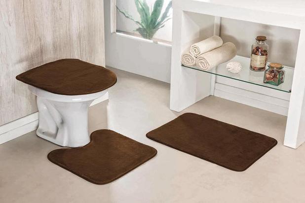 Jogo de Tapetes de Banheiro Café em Pelucia Antiderrapante - Guga tapetes Menor preço em Jogo de Tapetes de Banheiro Café em Pelucia Antiderrapante - Guga tapetes