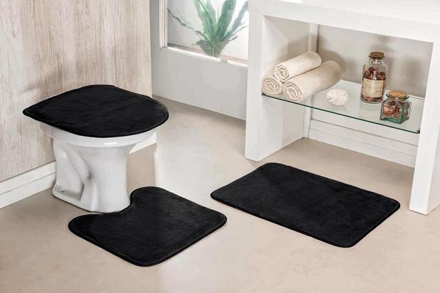 Jogo de Tapetes de Banheiro Preto em Pelucia Antiderrapante - Guga tapetes Menor preço em Jogo de Tapetes de Banheiro Preto em Pelucia Antiderrapante - Guga tapetes