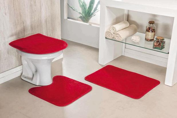 Jogo de Tapetes de Banheiro Vermelho Pelucia Antiderrapante - Guga tapetes Menor preço em Jogo de Tapetes de Banheiro Vermelho Pelucia Antiderrapante - Guga tapetes