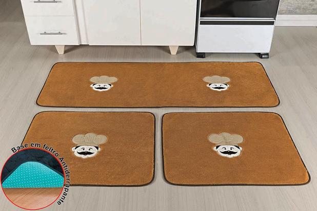 Jogo de Tapetes para Cozinha Antiderrapante Cheff Caramelo - 3 Peças - Guga é boa?