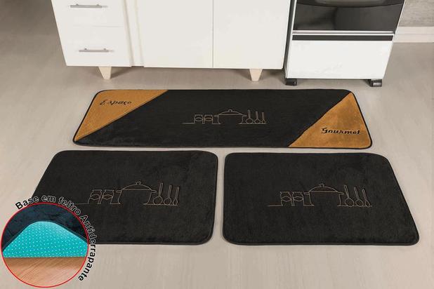 Jogo de Tapetes para Cozinha Antiderrapante Gourmet Preto - 3 Peças - Guga é boa?