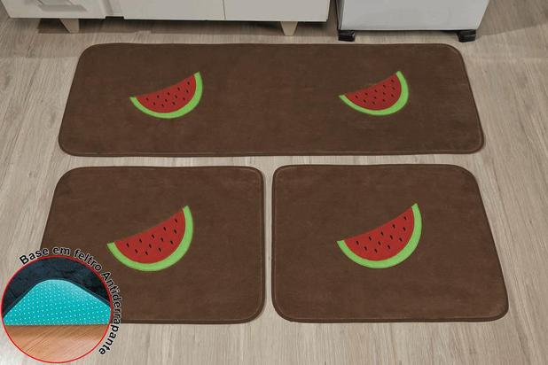 Jogo de Tapetes para Cozinha Antiderrapante Melância Tabaco - 3 Peças - Guga é boa?