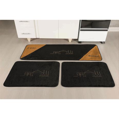 Jogo de Tapetes Para Cozinha Gourmet Preto 3 Peças - Guga tapetes Menor preço em Jogo de Tapetes Para Cozinha Gourmet Preto 3 Peças - Guga tapetes