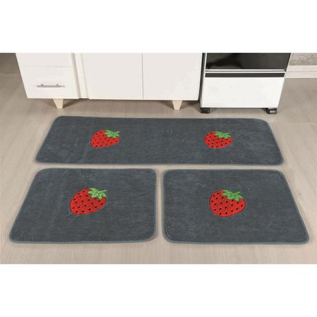 Jogo de Tapetes Para Cozinha Morango Cinza 3 Peças - Guga tapetes é boa?
