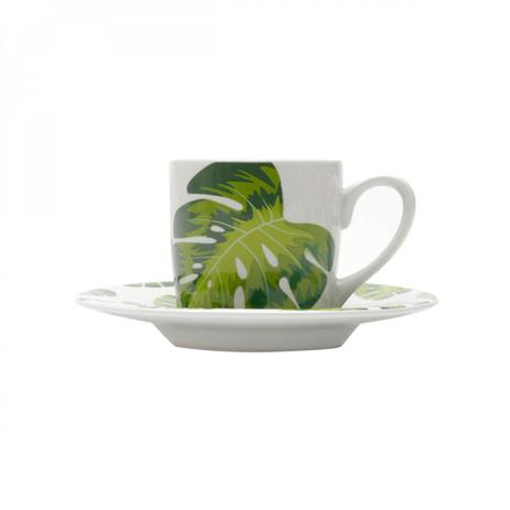 Jogo de Xícaras de Café com Pires Porcelana 12 Peças 90ml Rojemac Branco/Verde Menor preço em Jogo de Xícaras de Café com Pires Porcelana 12 Peças 90ml Rojemac Branco/Verde