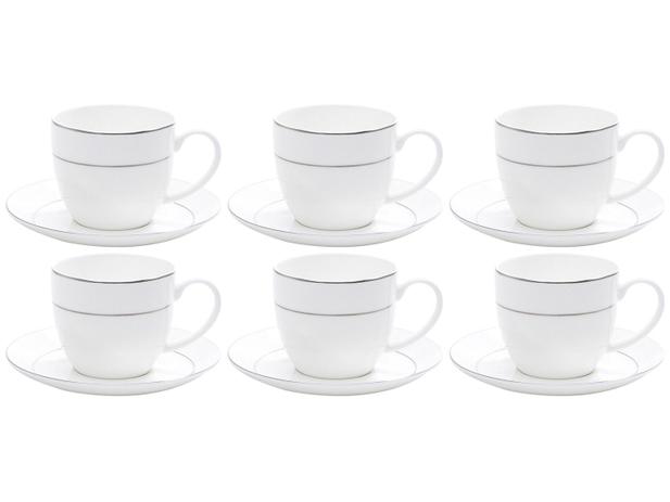 Jogo de Xícaras para Café Porcelana 6 Peças - Wolff Nice Silver