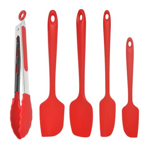 Jogo Kit Pegador e Espátula Em Silicone Vermelho Cozinha Profissional 5 Peças - Uny Gift Menor preço em Jogo Kit Pegador e Espátula Em Silicone Vermelho Cozinha Profissional 5 Peças - Uny Gift
