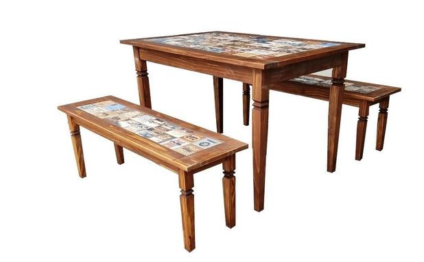 Jogo Mesa Com 2 Bancos 1,20m Com Detalhes Em Azulejos Neppel Menor preço em Jogo Mesa Com 2 Bancos 1,20m Com Detalhes Em Azulejos Neppel