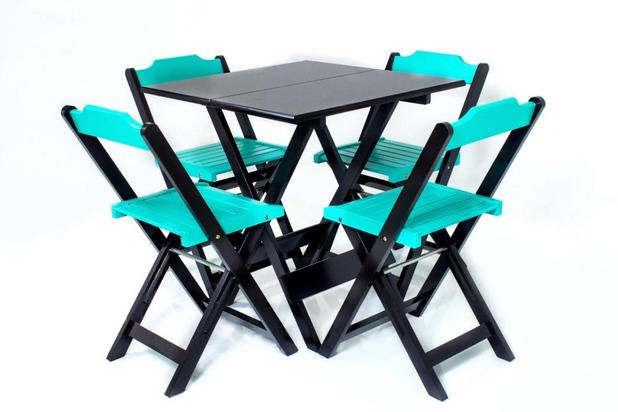 Jogo mesa madeira dobravel com 4 cadeiras - Tabaco/Azul Turquesa - Top chairs Menor preço em Jogo mesa madeira dobravel com 4 cadeiras - Tabaco/Azul Turquesa - Top chairs
