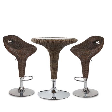 Jogo Mesa OHOME Conjunto 2 banquetas Rattan e Mesa em ABS com Base Aço Cromado - Marrom Menor preço em Jogo Mesa OHOME Conjunto 2 banquetas Rattan e Mesa em ABS com Base Aço Cromado - Marrom