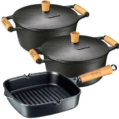 Jogo Panela Caçarola De Ferro 4,5 E 6 Litro + Cook Grill - Panela mineira Menor preço em Jogo Panela Caçarola De Ferro 4,5 E 6 Litro + Cook Grill - Panela mineira