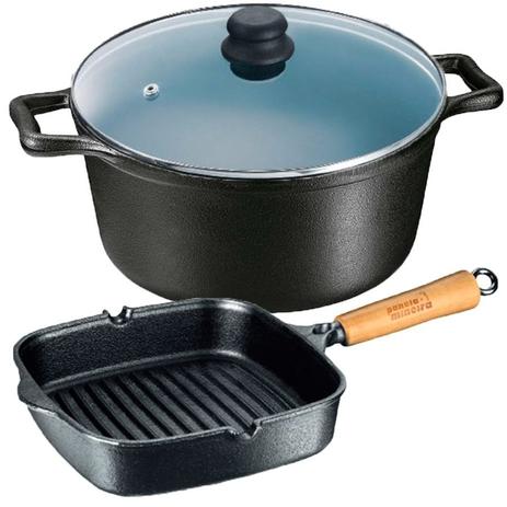 Jogo Panela Cook Grill Mais Caçarola Tampa De Vidro 4 Litros - Panela mineira Menor preço em Jogo Panela Cook Grill Mais Caçarola Tampa De Vidro 4 Litros - Panela mineira