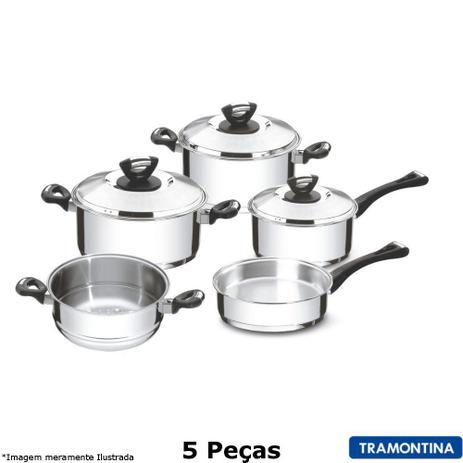 Jogo Panelas Inox Solar Baquelite 5 Peças - Tramontina Menor preço em Jogo Panelas Inox Solar Baquelite 5 Peças - Tramontina