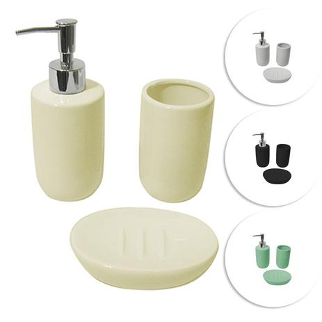 Jogo Para Banheiro Porcelana 3 Peças Copo Sabonete Liquido Saboneteira - Ab midia é boa?