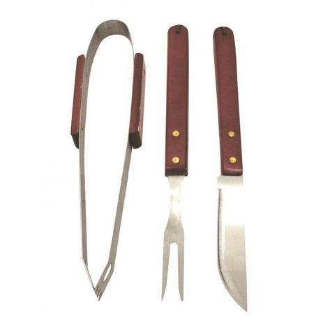 Jogo para Churrasco Inox com Cabo Madeira 3 Peças - Yazi Menor preço em Jogo para Churrasco Inox com Cabo Madeira 3 Peças - Yazi