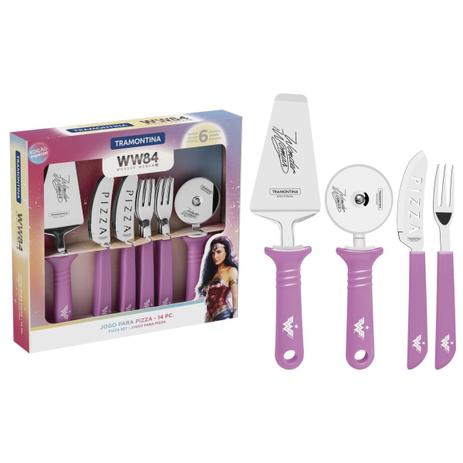 Jogo para Pizza Tramontina Mulher-Maravilha 1984 com Lâminas em Aço Inox e Cabos de Polipropileno Magenta 14 Peças Menor preço em Jogo para Pizza Tramontina Mulher-Maravilha 1984 com Lâminas em Aço Inox e Cabos de Polipropileno Magenta 14 Peças