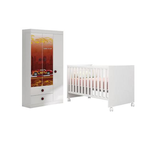 Jogo Quarto Infantil Berço Mini Cama 100 e Roupeiro 3 Portas Carros - Móveis Estrela Menor preço em Jogo Quarto Infantil Berço Mini Cama 100 e Roupeiro 3 Portas Carros - Móveis Estrela