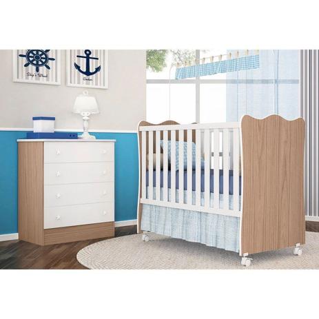 Jogo Quarto Infantil Cômoda e Berço Simples Doce Sonho Carvalho/Branco - Qmovi Menor preço em Jogo Quarto Infantil Cômoda e Berço Simples Doce Sonho Carvalho/Branco - Qmovi