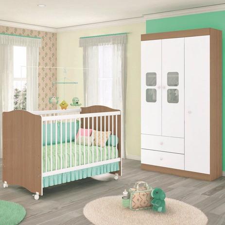 Jogo Quarto Infantil Guarda Roupa 03 Portas Xodó com Berço Mini Cama Satriani Branco/Almendra - Móveis Estrela Menor preço em Jogo Quarto Infantil Guarda Roupa 03 Portas Xodó com Berço Mini Cama Satriani Branco/Almendra - Móveis Estrela