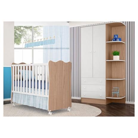Jogo Quarto Infantil Guarda Roupa e Berço Simples Doce Sonho Carvalho/Branco - Qmovi é boa?