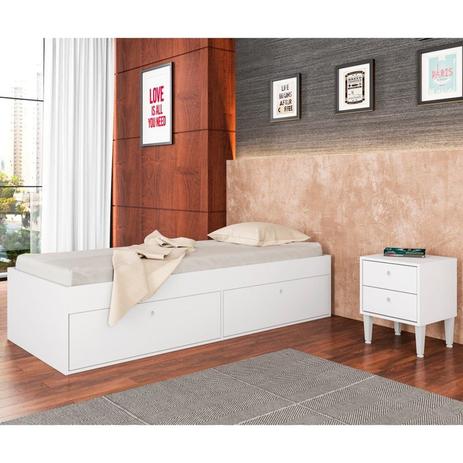 Jogo Quarto Solteiro Cama Tóquio com Criado Mudo CJ013 Branco - Art in Móveis Menor preço em Jogo Quarto Solteiro Cama Tóquio com Criado Mudo CJ013 Branco - Art in Móveis
