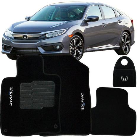 Jogo Tapete Automotivo Carpete + Lixeira New Civic 2017 à 2018 Soft Logo Bordado Preto 4 Peças - S/m é boa?