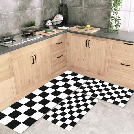 Jogo Tapete de Cozinha Xadrez 1 Passadeira 40x135 + 2 Capachos 40x65 - Style brazil Menor preço em Jogo Tapete de Cozinha Xadrez 1 Passadeira 40x135 + 2 Capachos 40x65 - Style brazil
