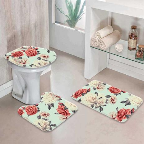 Jogo Tapetes para Banheiro Floral Maxi - Love decor Menor preço em Jogo Tapetes para Banheiro Floral Maxi - Love decor
