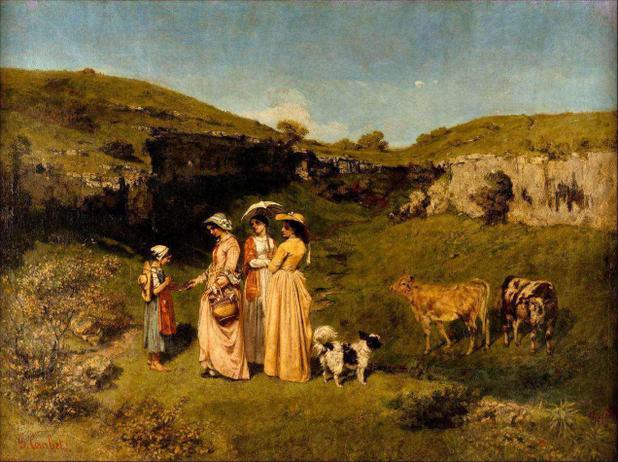 Jovens Mulheres da Vila - Gustave Courbet - Tela 60x79 Para Quadro - Santhatela é boa?