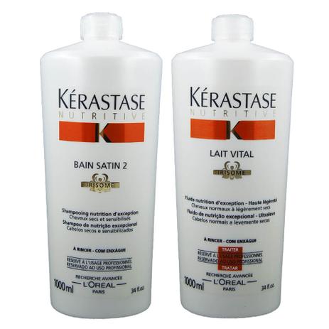 Kérastase Kit Duo Nutritive Irisome Shampoo Bain Satin 2 + Condicionador Lait Vital - Litro Menor preço em Kérastase Kit Duo Nutritive Irisome Shampoo Bain Satin 2 + Condicionador Lait Vital - Litro