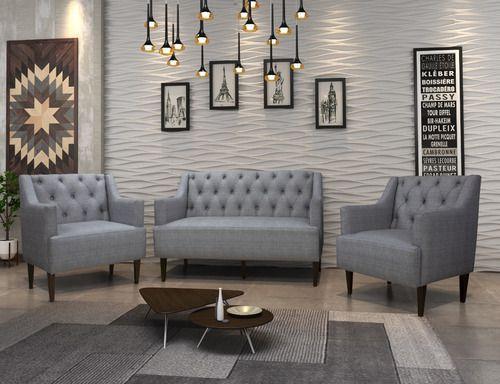 Kit 01 Sofá 2 lugares Namoradeira e 02 Poltronas Decorativas Alice para Sala e Quarto Pés Palito Suede Cinza - J.A Decor Menor preço em Kit 01 Sofá 2 lugares Namoradeira e 02 Poltronas Decorativas Alice para Sala e Quarto Pés Palito Suede Cinza - J.A Decor