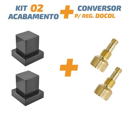 Kit 02 Acabamento Preto Quadrado Registro Pressão - Docol - Tik de Casa Menor preço em Kit 02 Acabamento Preto Quadrado Registro Pressão - Docol - Tik de Casa