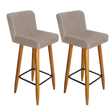 Kit 02 Banquetas Lara Com Encosto P/ Cozinha Bistrô Suede Bege e Pés Palito Castanho - Bebezin Menor preço em Kit 02 Banquetas Lara Com Encosto P/ Cozinha Bistrô Suede Bege e Pés Palito Castanho - Bebezin