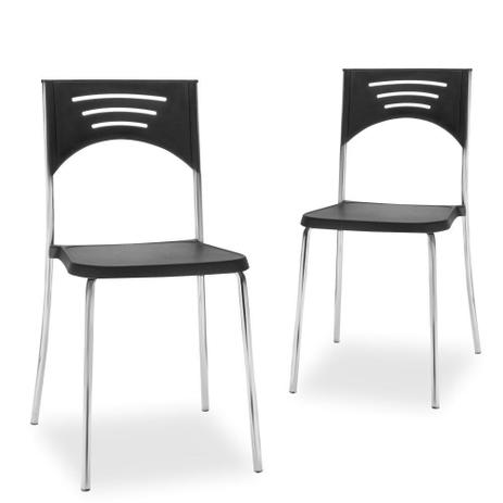 Kit 02 Cadeiras Fixa Base Cromada Empilhável Bliss Preto - Lymdecor Menor preço em Kit 02 Cadeiras Fixa Base Cromada Empilhável Bliss Preto - Lymdecor