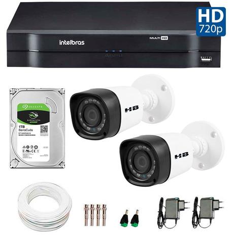 Menor preço em Kit 02 Câmeras de Segurança HD 720p + DVR Intelbras Multi HD +  HD para Gravação 1TB + Acessórios