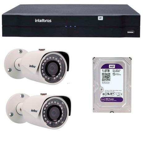 Menor preço em Kit 02 Câmeras de Segurança IP 1Mp HD 720p Intelbras VIP S 3020 G3 + NVD 1208 Intelbras, NVR, HVR + HD WD Purple 1TB