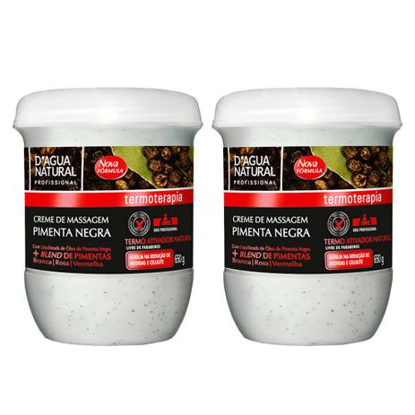 Kit 02 Cremes De Massagem Pimenta Negra Termo Ativo 650g Dagua Natural Menor preço em Kit 02 Cremes De Massagem Pimenta Negra Termo Ativo 650g Dagua Natural