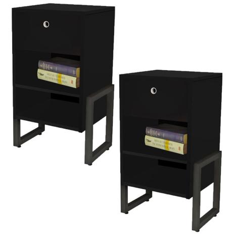 Kit 02 Criados Mudo Work 01 Gaveta Preto Fosco - Lyam Decor Menor preço em Kit 02 Criados Mudo Work 01 Gaveta Preto Fosco - Lyam Decor