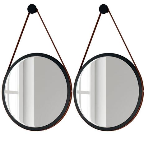 Kit 02 Espelhos Redondos Decorativo Adnet Escandinavo com Alça de Couro 54 cm Nix - Lyam Decor Menor preço em Kit 02 Espelhos Redondos Decorativo Adnet Escandinavo com Alça de Couro 54 cm Nix - Lyam Decor