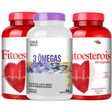 Kit 02 Fitoesteróis 60 cápsulas + 01 3 Ômegas 60 cápsulas - Chá mais Menor preço em Kit 02 Fitoesteróis 60 cápsulas + 01 3 Ômegas 60 cápsulas - Chá mais