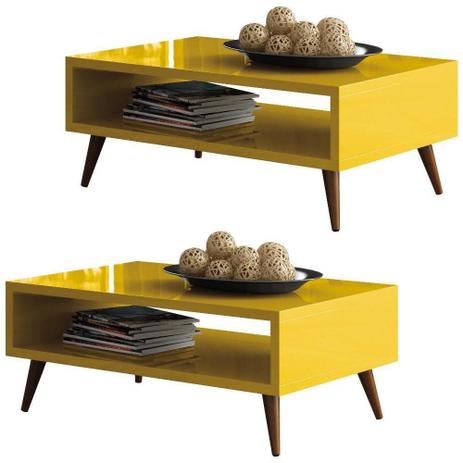 Menor preço em Kit 02 Mesas De Centro Decorativa Lara Amarelo Pés Palito - Lyam Decor