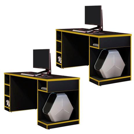 Kit 02 Mesas Para Computador Notebook PC Gamer Destiny Preto Amarelo - Lyam Decor - Lymdecor Menor preço em Kit 02 Mesas Para Computador Notebook PC Gamer Destiny Preto Amarelo - Lyam Decor - Lymdecor