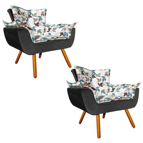 Kit 02 Poltrona Decorativa Opala Composê Estampado Floral D68 e Peach Preto - D'Rossi é boa?