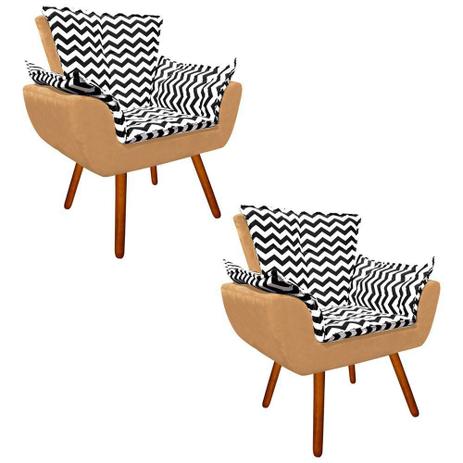 Kit 02 Poltrona Decorativa Opala Suede Composê Estampado Zig Zag Preto D80 e Suede Caramelo Sisal - D'Rossi é boa?
