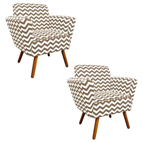 Kit 02 Poltronas Decorativa Dora Estampado Zig Zag Bege D81 - D'Rossi Menor preço em Kit 02 Poltronas Decorativa Dora Estampado Zig Zag Bege D81 - D'Rossi