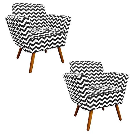 Kit 02 Poltronas Decorativa Dora Estampado Zig Zag Preto D80 - D'Rossi Menor preço em Kit 02 Poltronas Decorativa Dora Estampado Zig Zag Preto D80 - D'Rossi