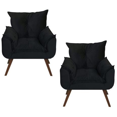 Kit 02 Poltronas Decorativa Opala com Pés Madeira Suede Preto - Jrv Móveis Menor preço em Kit 02 Poltronas Decorativa Opala com Pés Madeira Suede Preto - Jrv Móveis